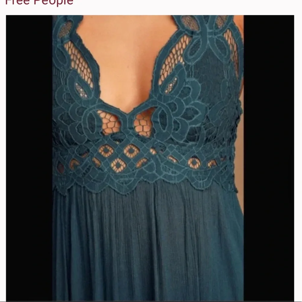 Free People Adella Maxi Slip Dress in Turquoise NWT - Picture 12 of 13